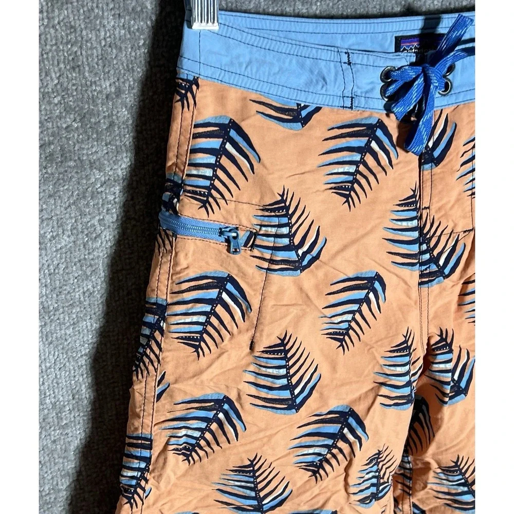 Patagonia Board Shorts Boys Size 12 Orange Blue Nylon Zip Pocket‎ Drawstring